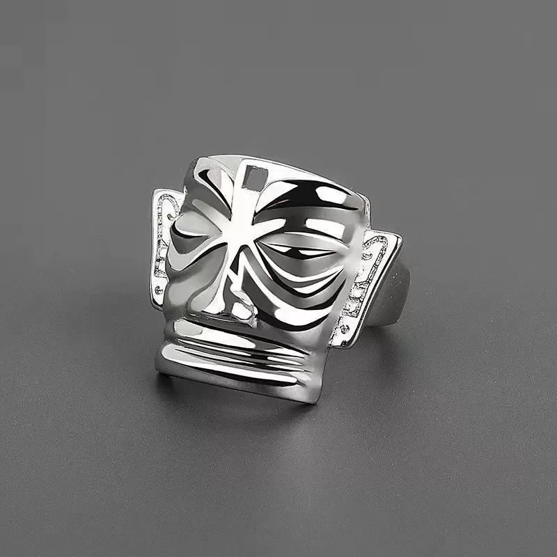 QMCOCO Retro Creative Personality Design Geometric Portrait Rings Punk Hip-Hop  Adjustable Silver Color Wide Ring Fine Gifts
