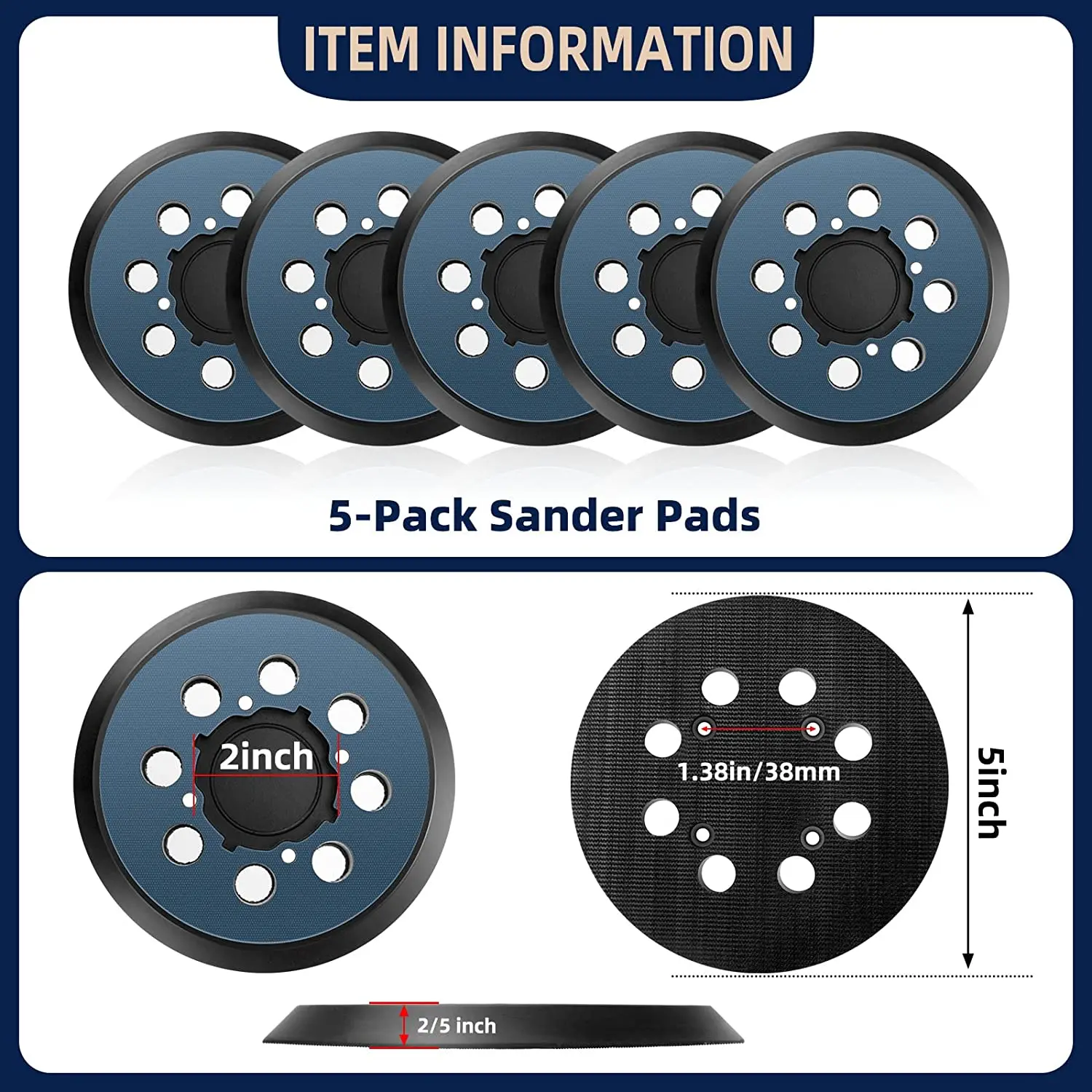 5Pcs Replacement Sanding Pads 5 inch 8 Hole Hook and Loop for DWE6423, N329079 DWE6421/6421K Orbital Sander Backing Plate 125mm