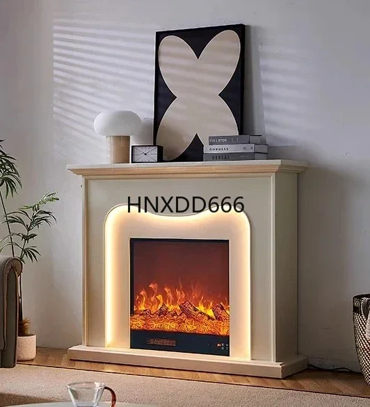 

1.2M French Fireplace Curio Cabinet Ins Style Solid Wood Entrance Cabinet Home Heating LED Light Background Wall