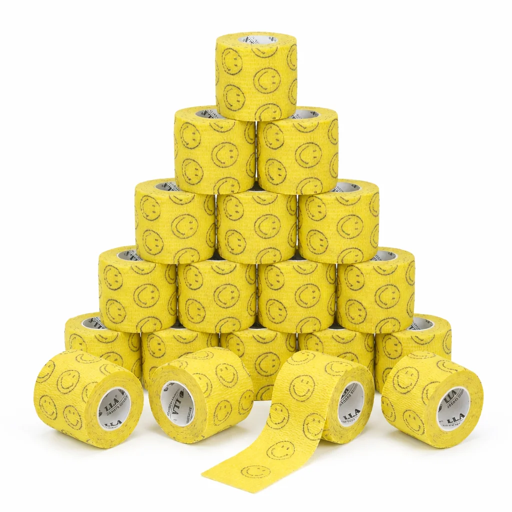 

Tattoo Grip Bandage Yellow Smile Pattern Self Adhesive Wraps 5cm x 4.5m Non Slip Handle Tape Tattoo Accessories Supplies