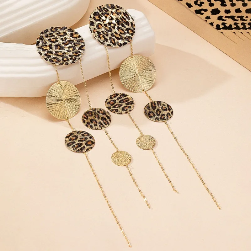 

European American Fashion Sizes Round Disks Long Tassels Retro Exaggerated Women Earrings Birthdays Weddings Parties Travel Gift