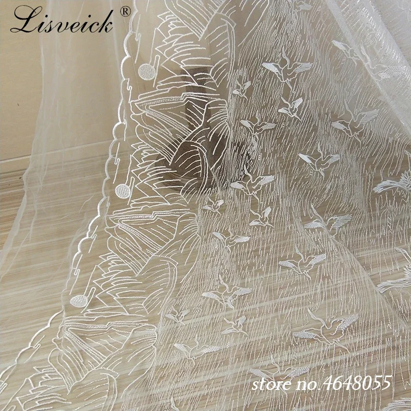 1yard new style exquisite bird pattern embroidery lace fabric tulle mesh Transparent lace DIY sewing wedding dress Curtain gauze