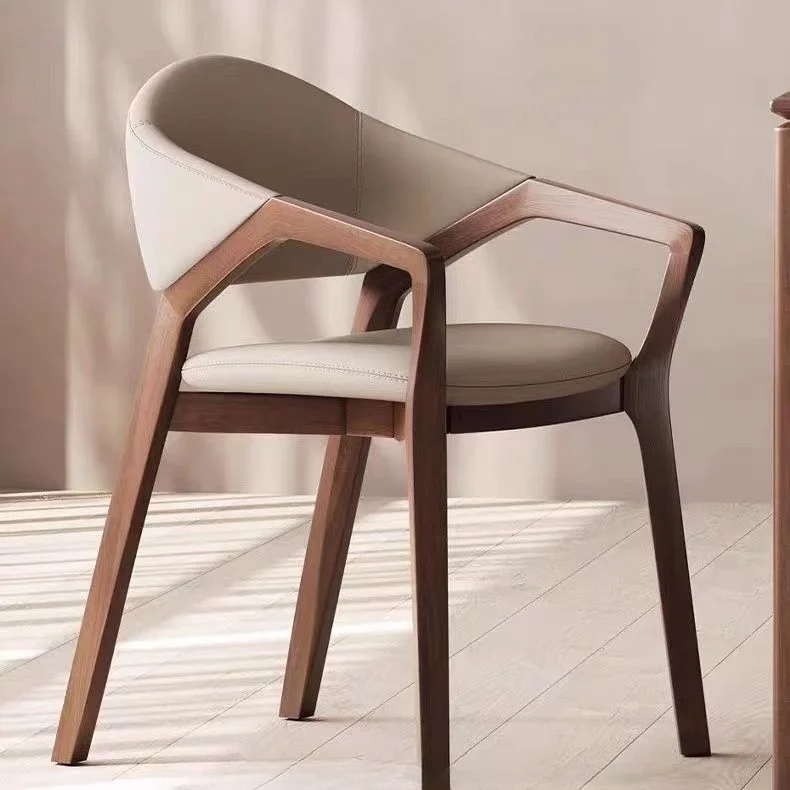 Italian Light Luxury Designer Chair Italian Dining Chair Home Minimalist Solid Wood Chair Leather Armchair Fashionable
