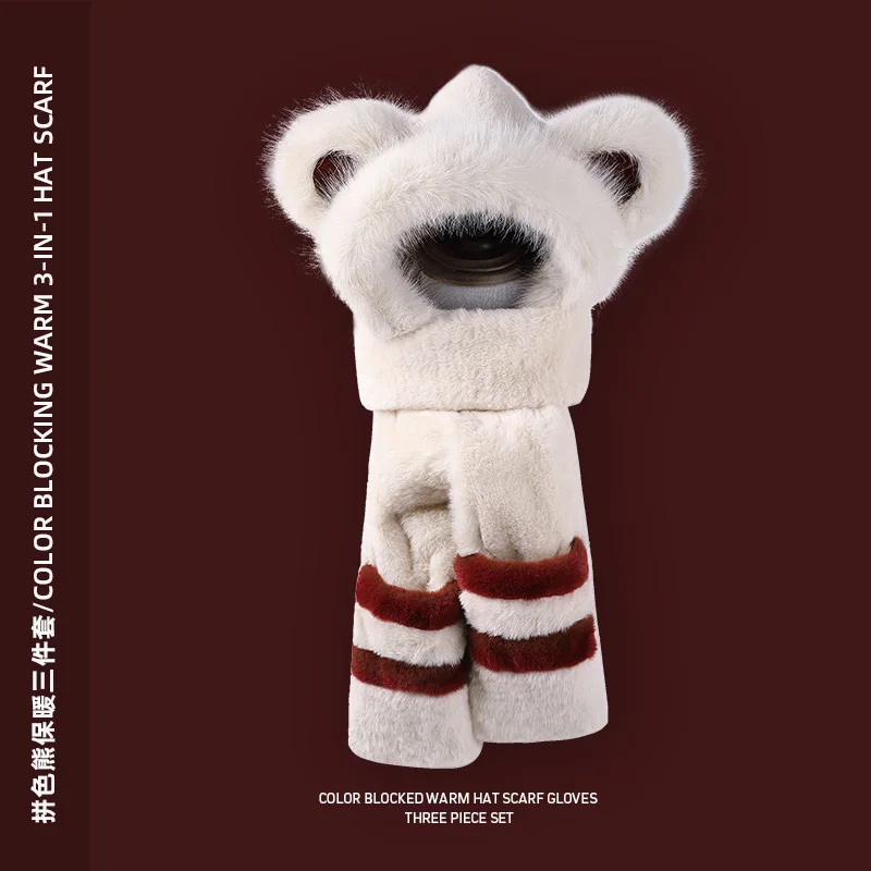 قبعة تيدي بير مع وشاح شتوي دافئ للنساء في عيد الميلاد مريحة في الهواء الطلق