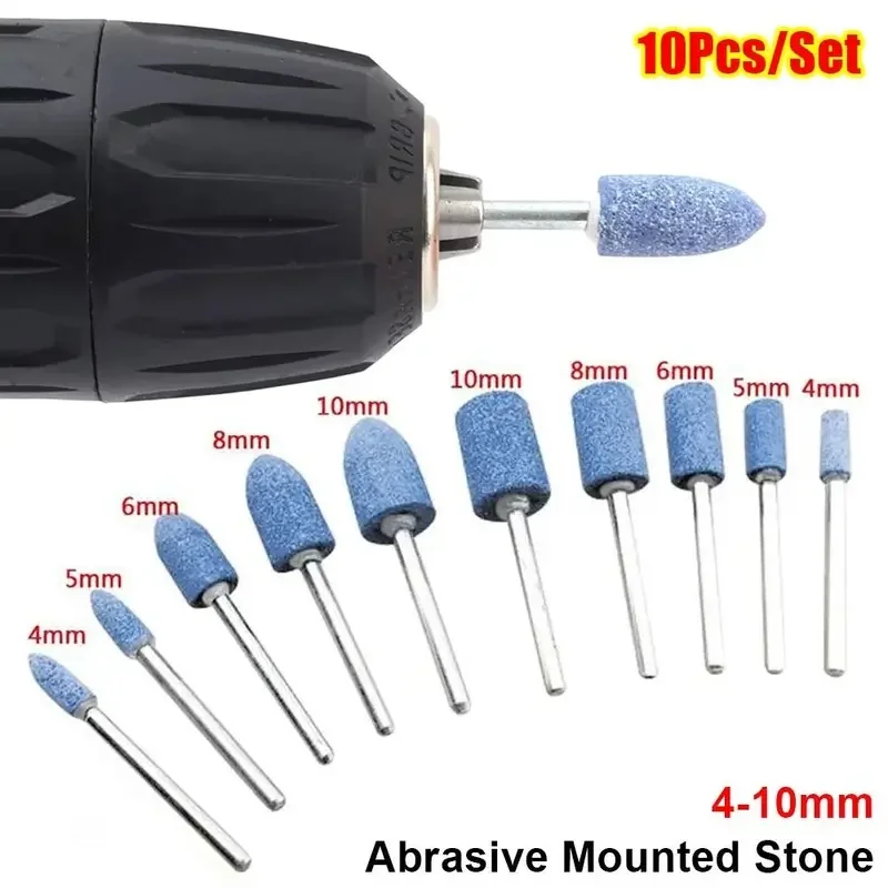10Pcs 4-10mm Polishing Head 3mm Shank Blue Grinding Stone Wheel Abrasive Mounted Stone Electric Drill Power Tools Accessories