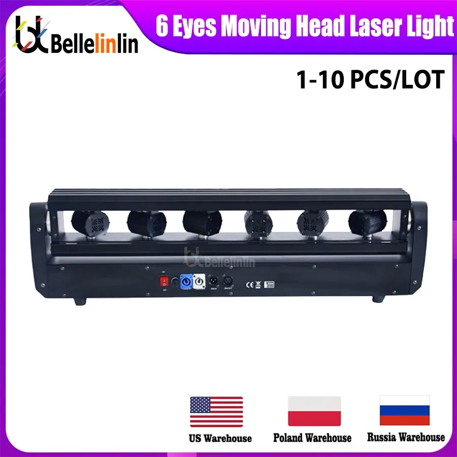 0 Tax 1-10 DJ Laser Projector 6X500mw RGB Bar Light 6 Eyes Beam Lasers DMX Control Moving Head Lights Disco Wedding Party Stage