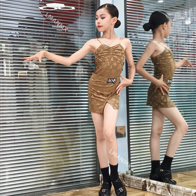 Summer new Latin dance costume for girls, training uniform, grading exam, split body suspender, hip hugging skirt