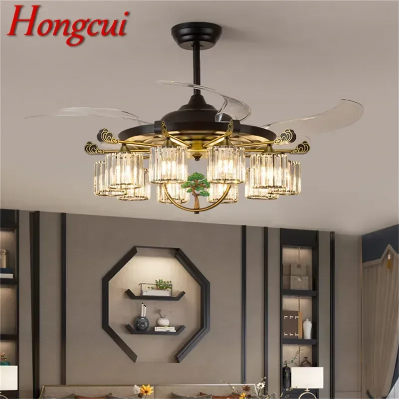 

Hongcui Modern Stealth Fan Light Luxury Living Room Restaurant Bedroom Ceiling Fan Light Remote LED Electric Fan Light