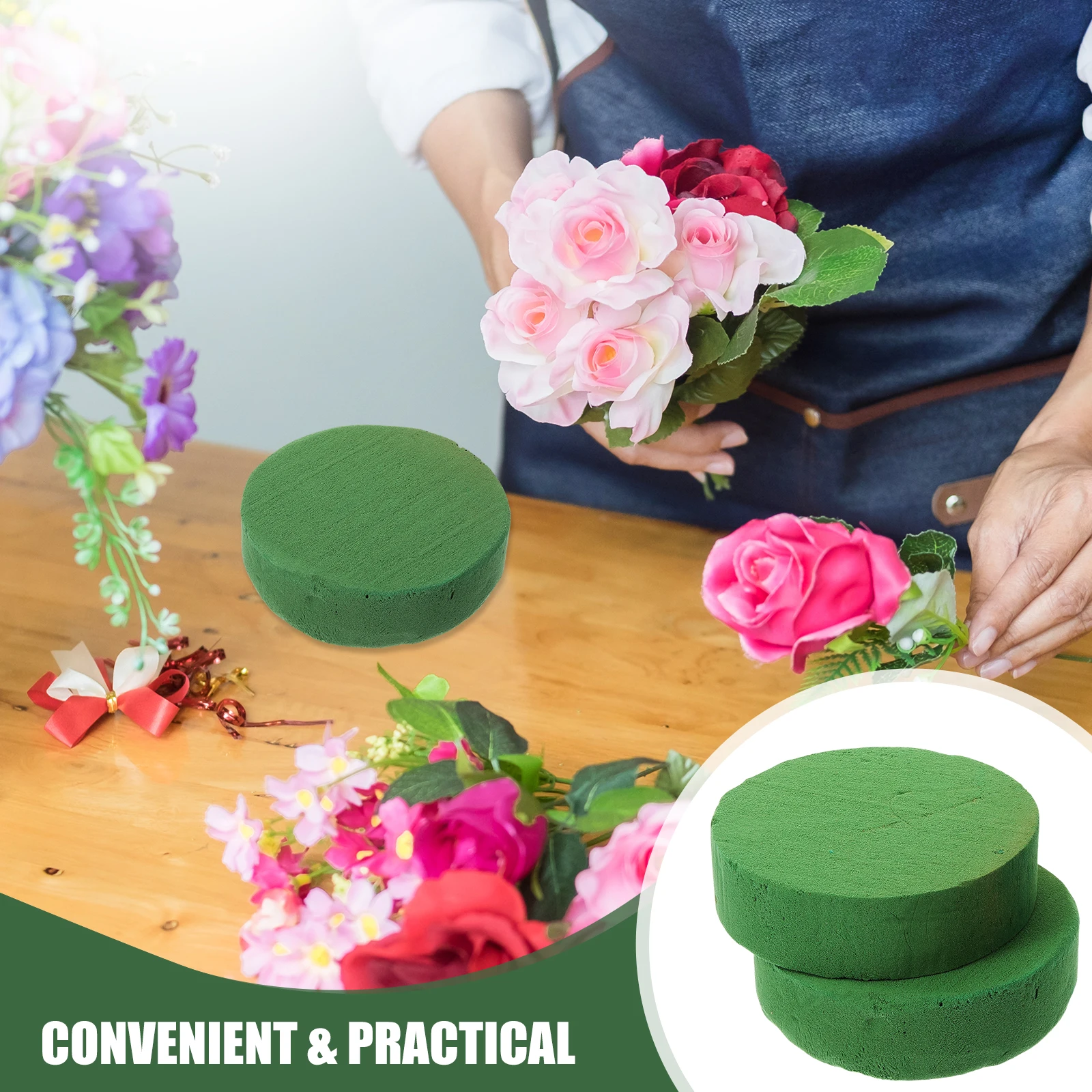 

4pcs Round Cylinder Floral Arrangement Mud 15x4cm Reusable Water Absorbent Blocks for DIY Supplies Wedding Decor Vases Flower
