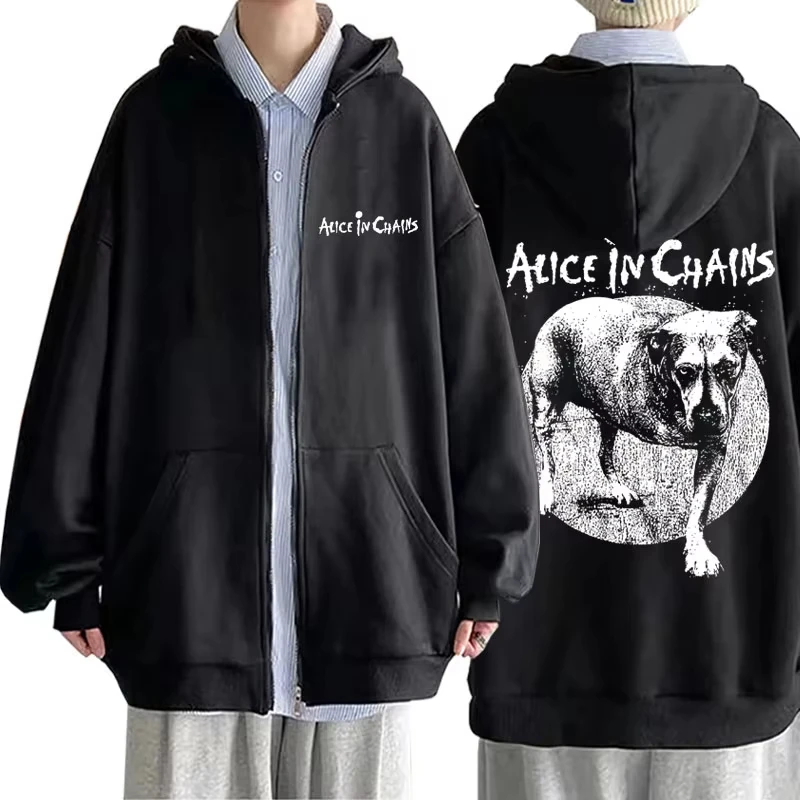 Rock Band Alice in Chains Graphic Print Zipper Hoodie Male Vintage Casual Oversized Zip Up Hoodies Men Women Fashion Jacket Coat