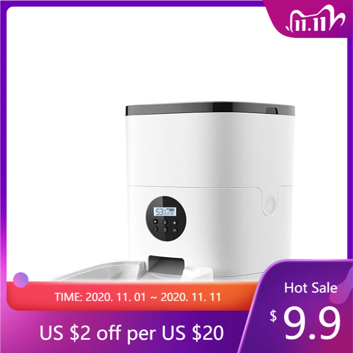 

Automatic Cat Feeder Timed Pet Feeder Programmable Control Portion Smart Manual Button Pet Feeder