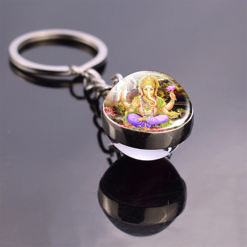 Hinduism Keychains Glass Ball Pendant Ganesha Lakshmi Shiva Goddess of Wealth Key Chains Amulet Indian Buddhist Jewelry