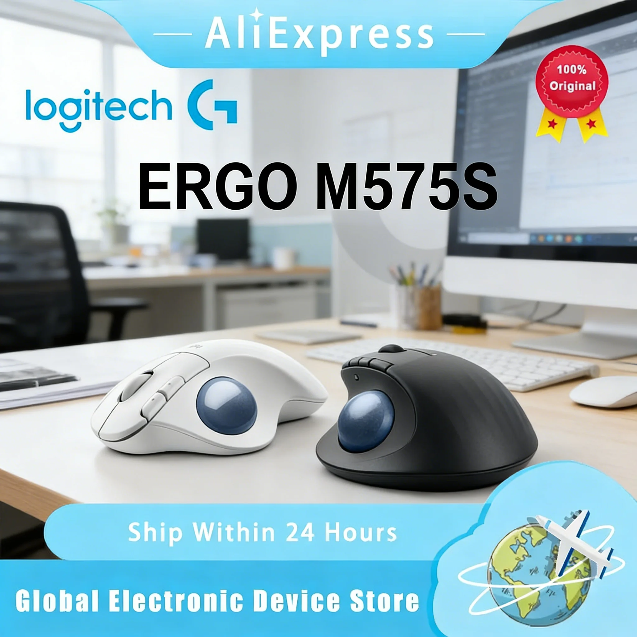 

Беспроводная эргономичная трекбольная мышь Logitech ERGO M575S Bluetooth с бесшумным механизмом и высокой точностью для CAD-дизайна и офисной работы, двухрежимная, USB