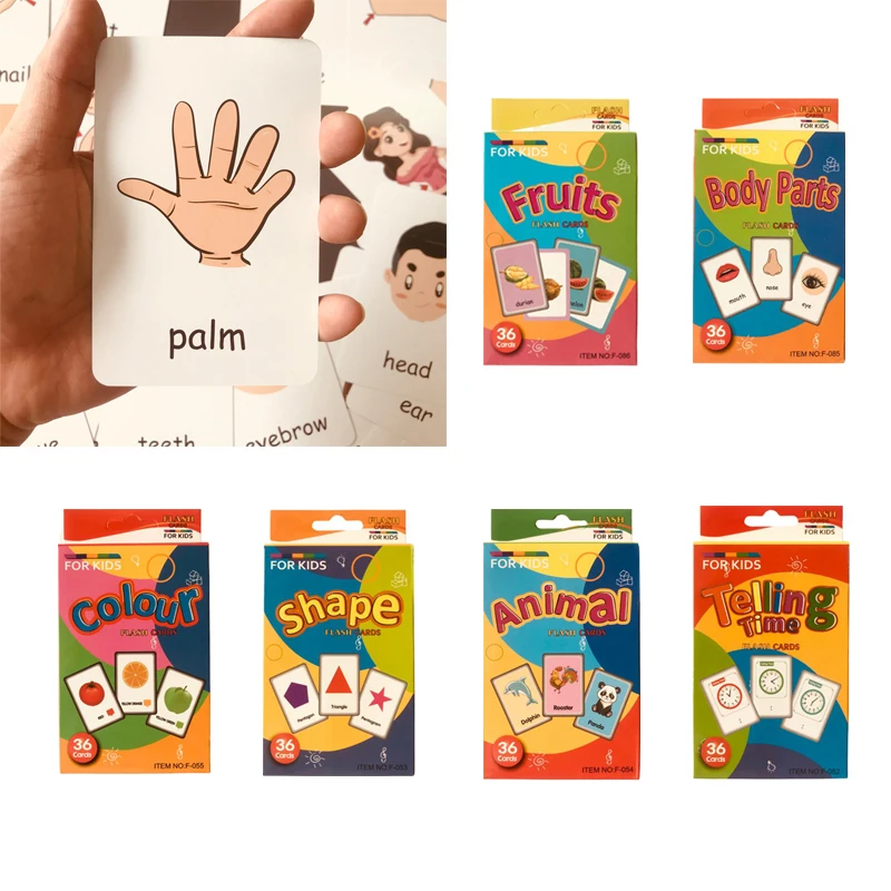 36pcs Children Cognition Cards Body Parts Animal Fruits Double Side Flashcards Montessori Baby Kids Early Educational Toys Gifts