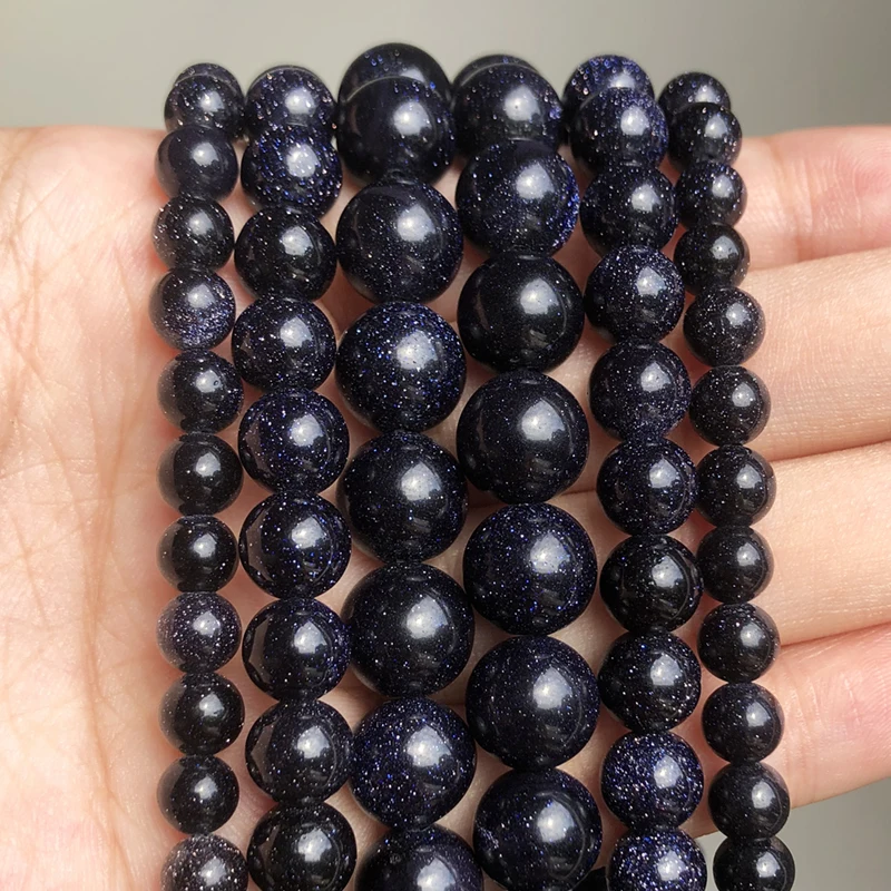 2/3/4/6/8/10/12mm Natural Dark Blue Sand stone Beads Loose Stone Round Loose Beads for DIY Accessories Jewellery Making 15\'\'