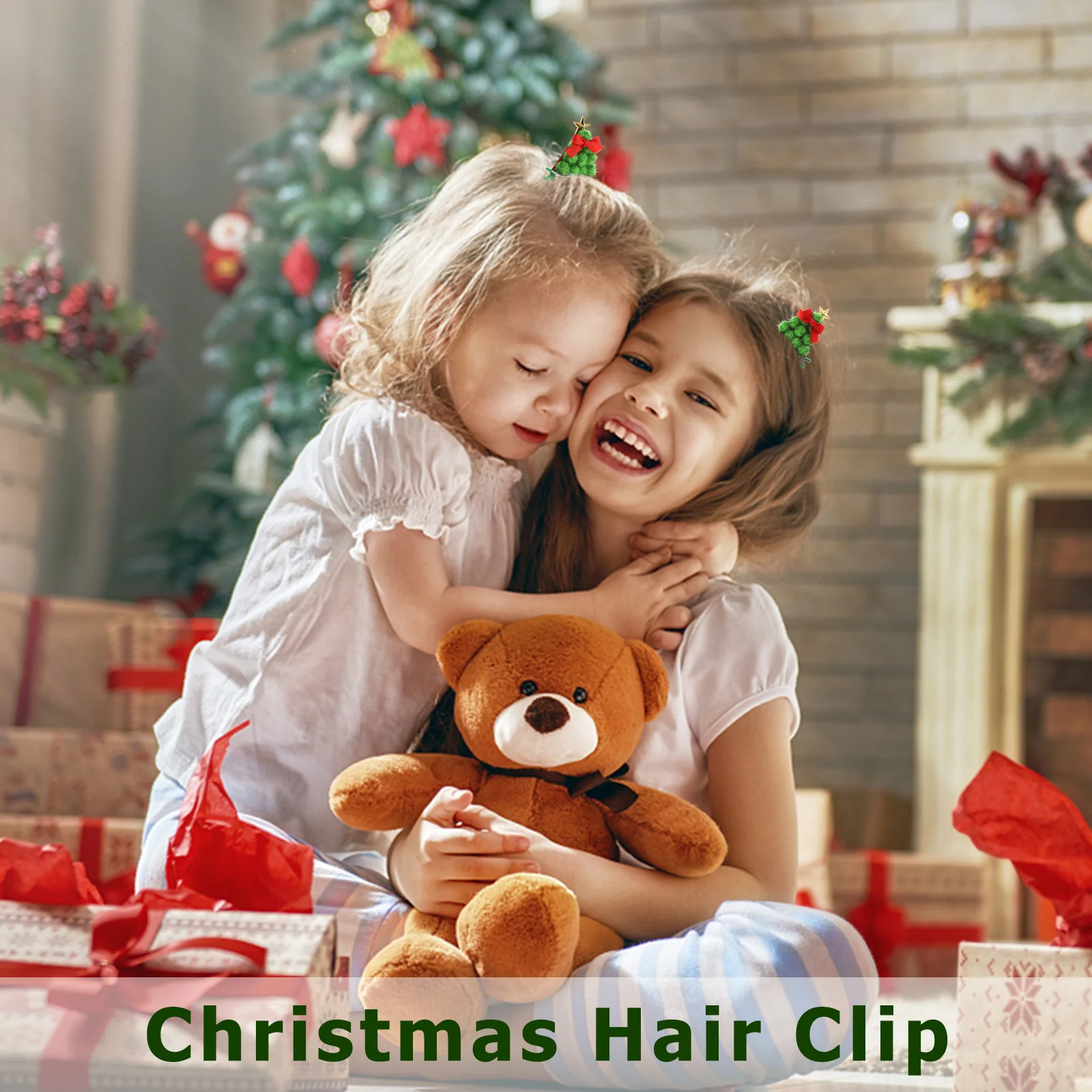 

2 Pcs Barrettes Hair Accessories Xmas Clip Lattice Christmas Tree Hairpins Festival Clips