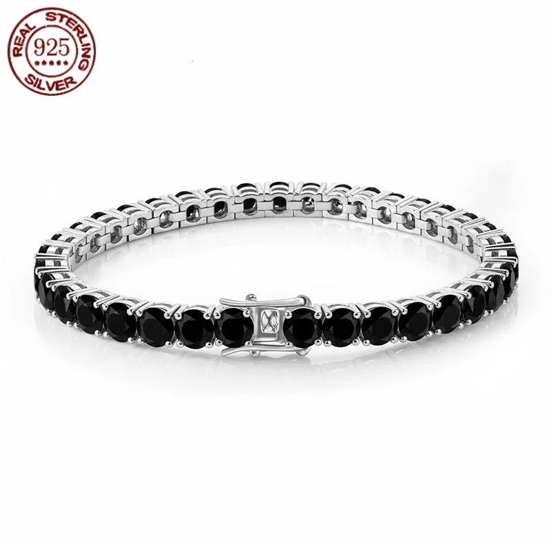 100% Real S925 Sterling Silver Plated 18K Gold 5A Grade Zircon Black Tennis Bracelet for Men and Women Fashion Exquisite Jewelry