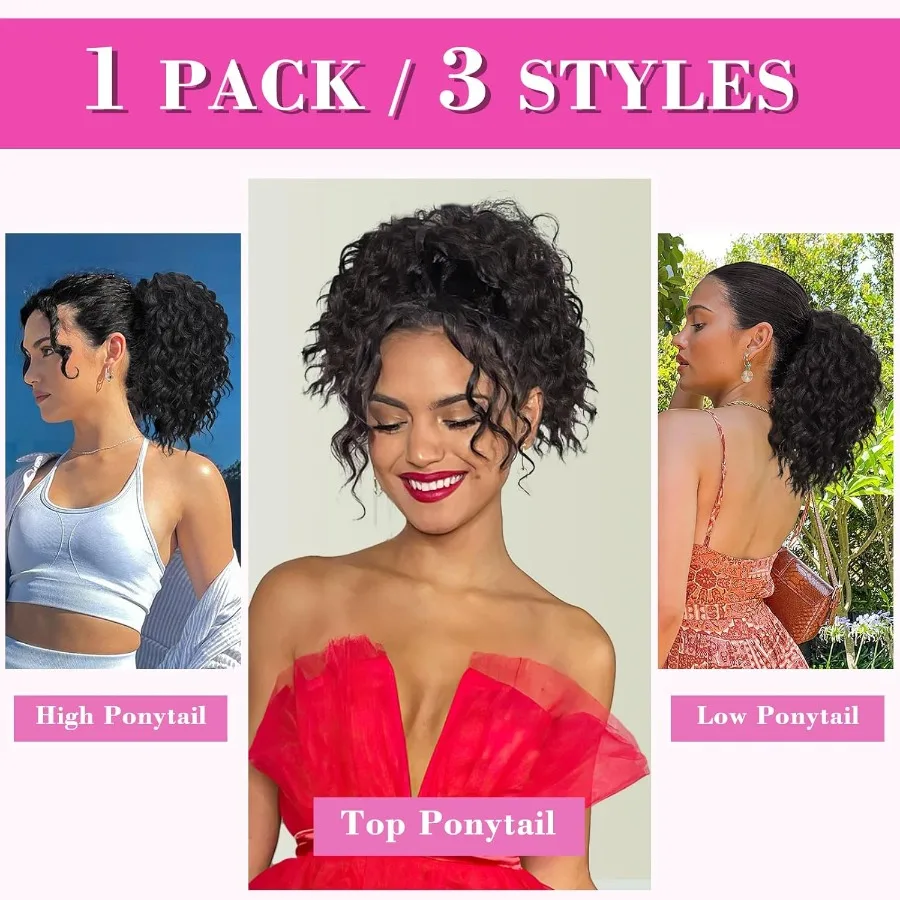 وصلة ذيل حصان مجعدة صناعية قصيرة متعددة الاستخدامات بطول 10 بوصات مع رباط للنساء ذوات البشرة السمراء، خياران للتصفيف في فكرة واحدة