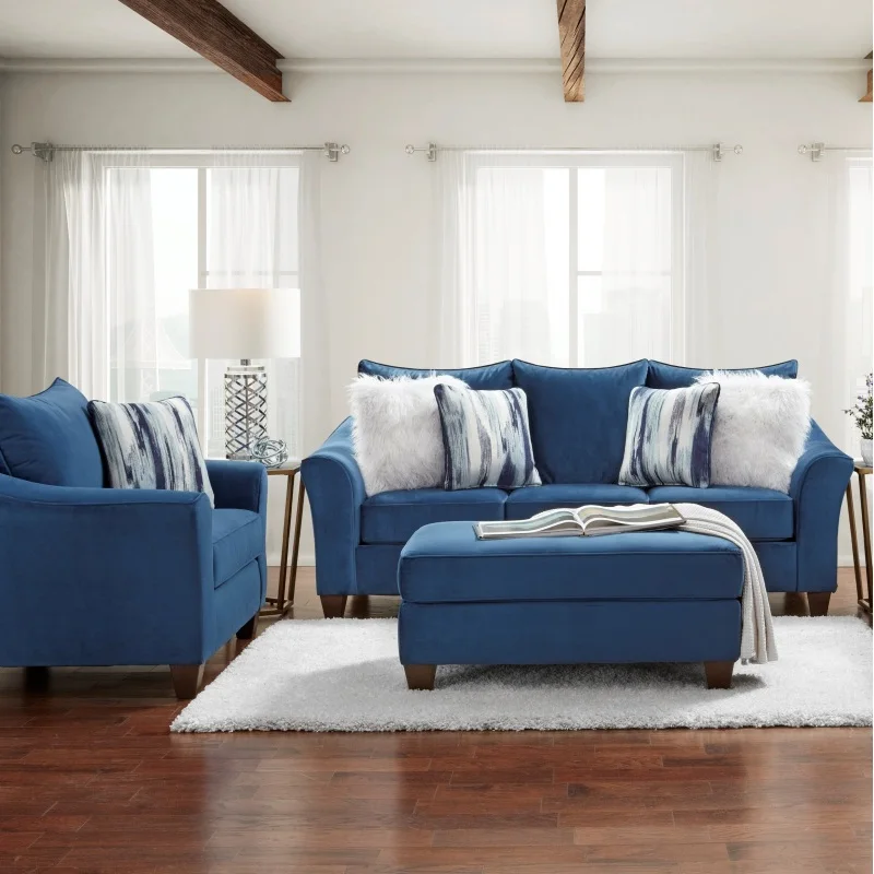 

Camero Fabric Pillowback 3-Piece Sofa Set, Navy Blue
