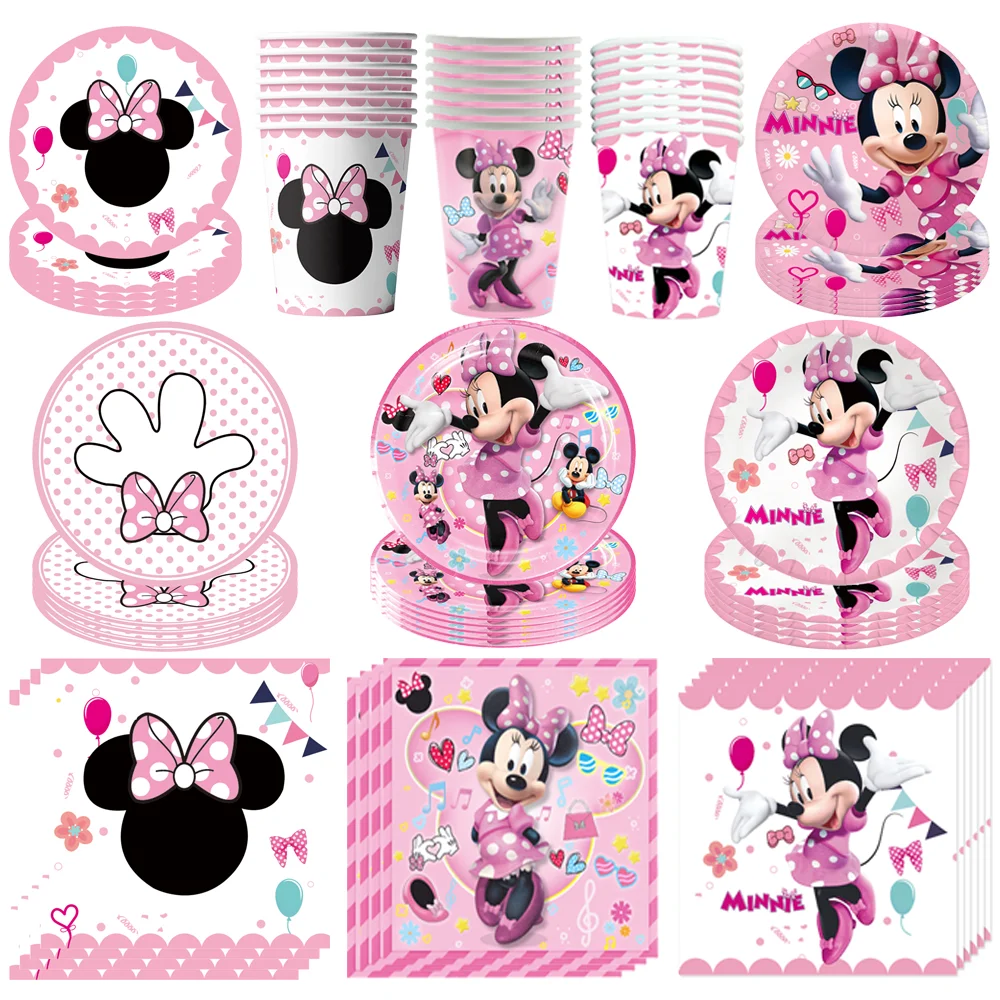 

Minnie Mouse Birthday Decoration Disposable Cups Plates Tablecloth Cake Latex Balloon Baby Shower Kids Girls Party Supplies