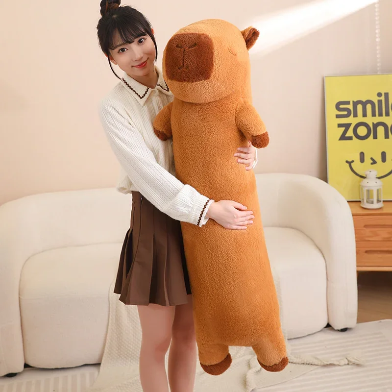 90/120cm Fatty Long Capybara Plush Pillow Stuffed Long Kawaii Standing Brown Aquatic Cartoon Animal Bolster Plushie Kids Gift