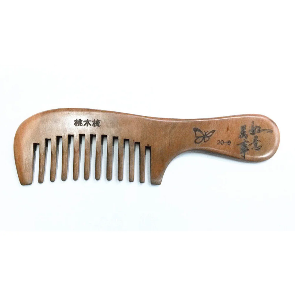 

2pcs Peach Wooden Exquisite Carved Natural Wood Hair Comb For Scalp Massage Smooth Teeth Grooming Tool Wooden Hair