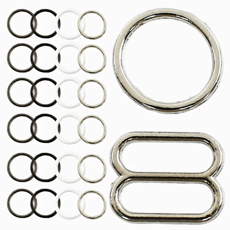 

80Sets 6-15mm Metal Buckles Shoulder Bra Strap Tri-Glide Slider Clasp Bikini Underwear O Ring Button Hook DIY Sewing Accessories