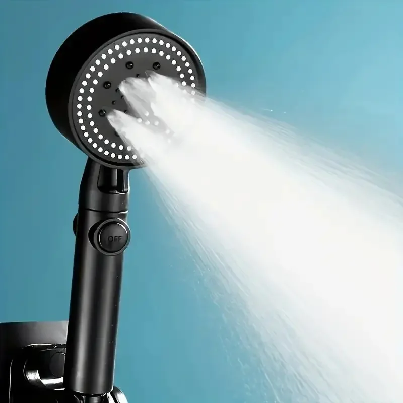 three piece set Adjustable Black Shower Head, High Pressure Water Saving Shower Head With 5 Modes+Wall Mounted Bracket+Hose