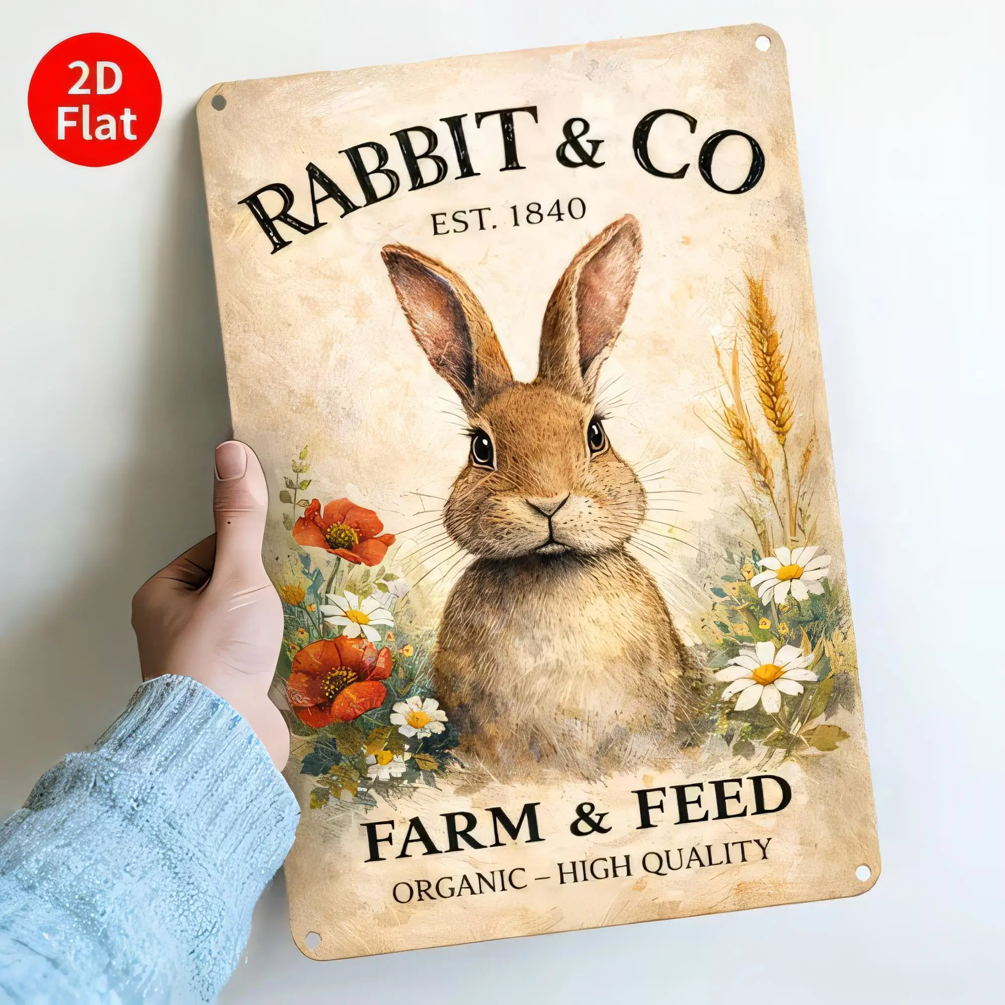 Tin Sign Rabbit Farm & Co Vintage  Metal Poster EST 1840 Rustic Wall Art for Farmhouse Kitchen Living Room Decor, Organic High Q