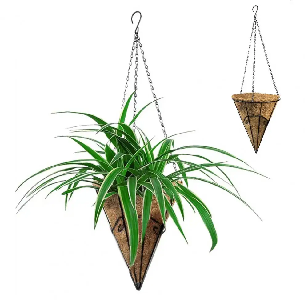 Adjustable Coconut Planting Mat Hanging Basket for Plants Metal Hanging Planter Basket with Coconut Liners Stylish for Porch