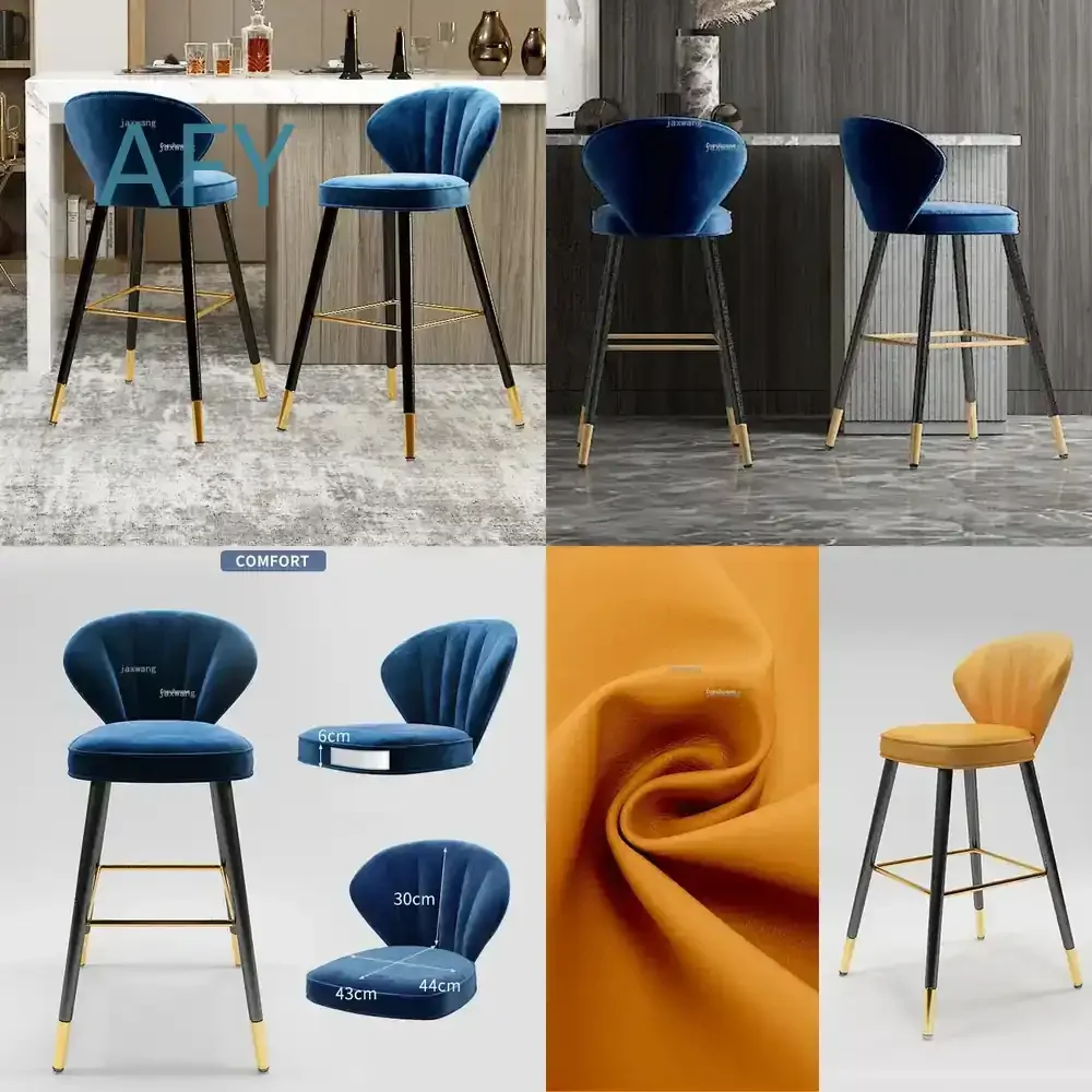 Wrought Iron Nordic Bar Chairs for Kitchen Restaurant Home Hotel Reception Modern Minimalist High Foot Backrest Bar Stools