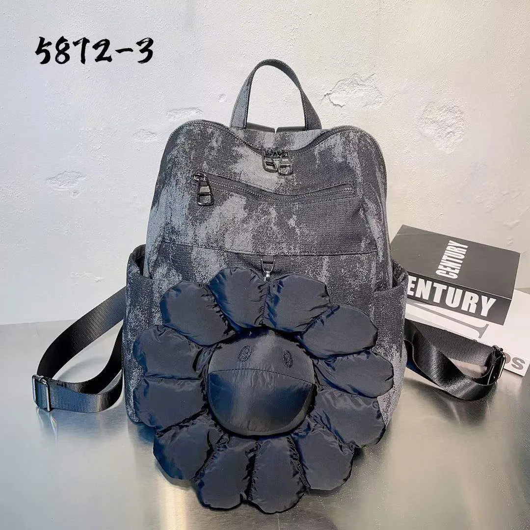 Damen Denim Rucksäcke große Kapazität lässig hochwertige Pendelt asche große Sonnenblume Anhänger neuer Rucksack für Damen Damen