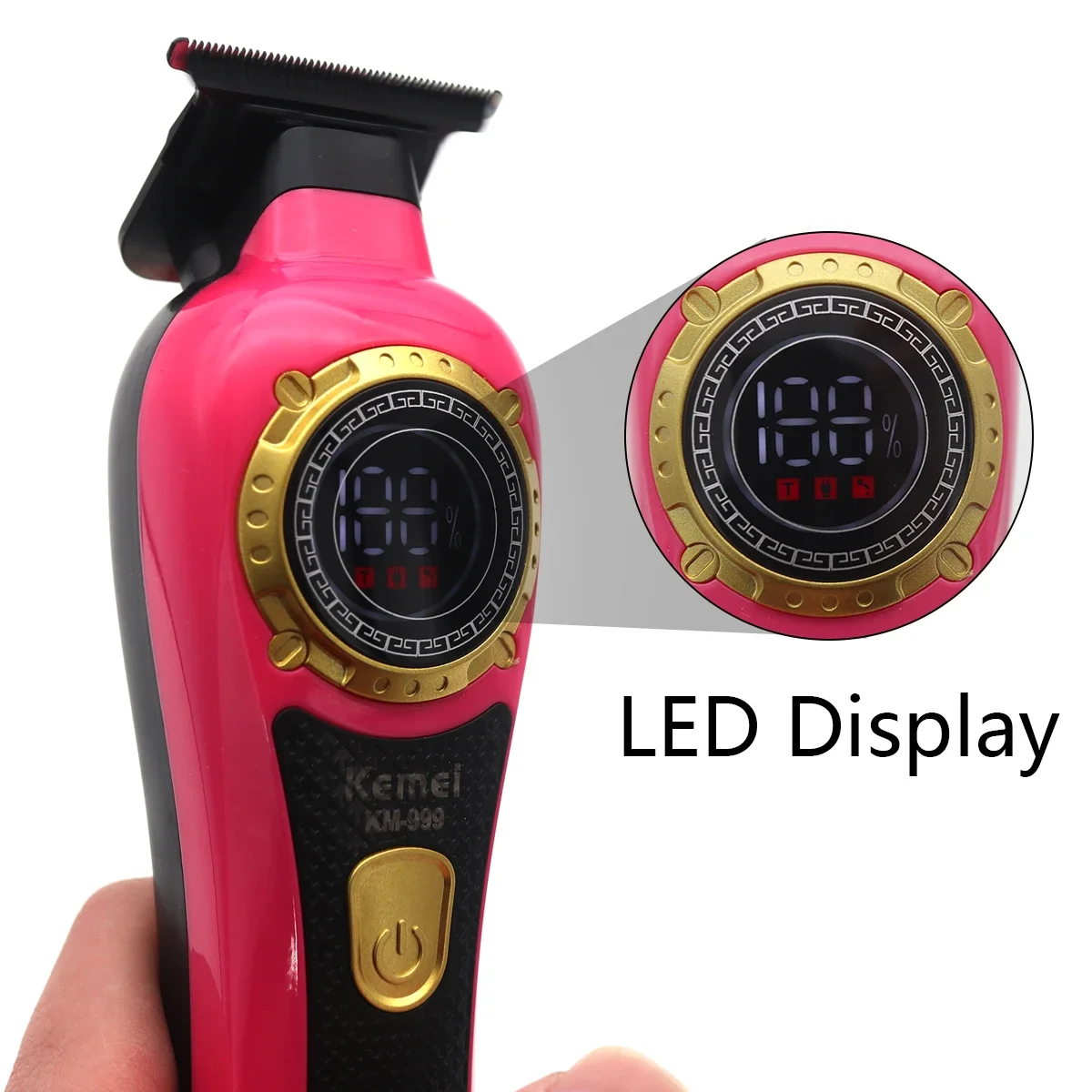 Cortadora de pelo Kemei KM-999 para hombres DLC T-Blade Zero Gapped pantalla LED inalámbrica USB cortadora de pelo profesional máquina de acabado