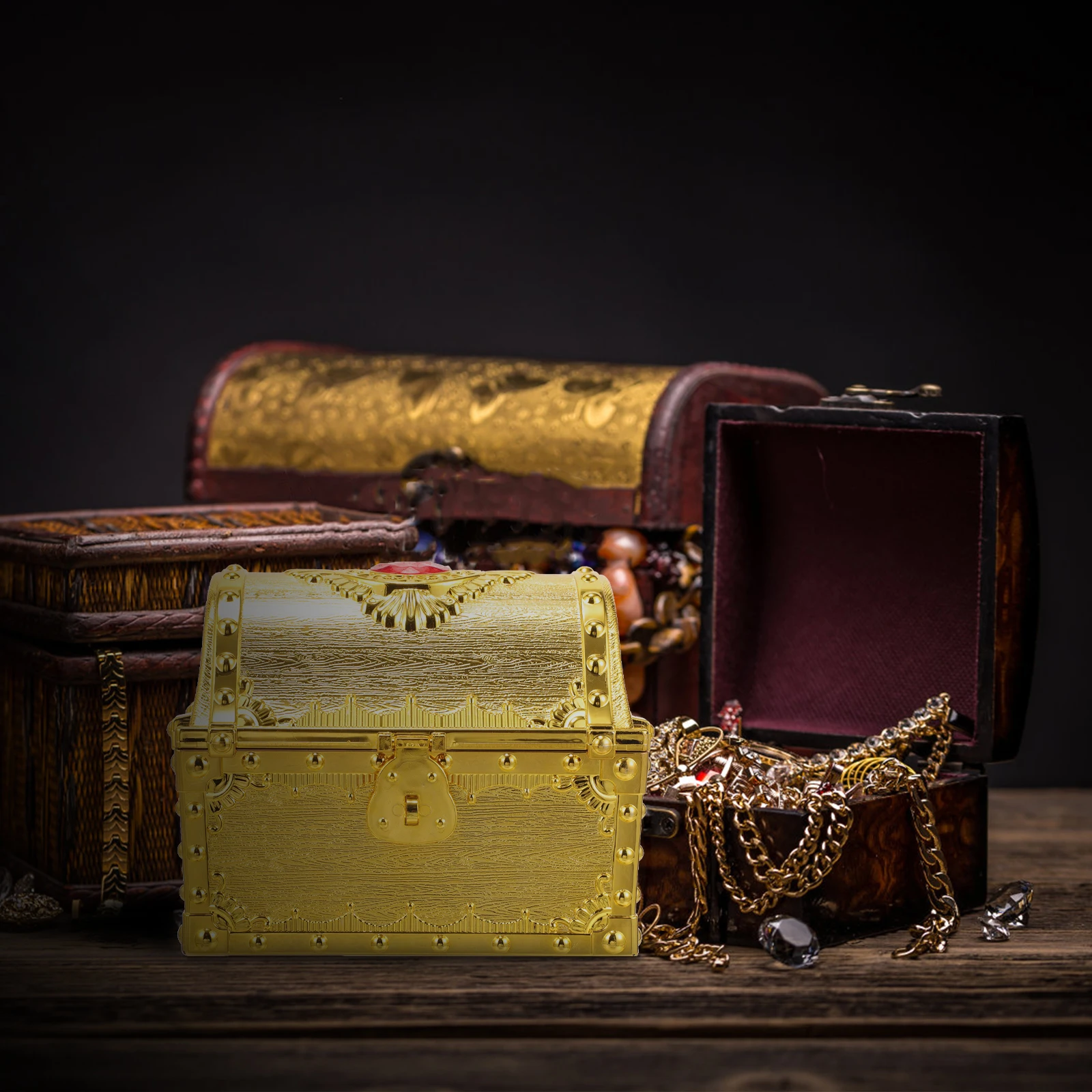 

1pc Pirate Treasure Chest Box Vintage Style Mini Plastic Party Game Night Family Gathering Props Small Storage for Home