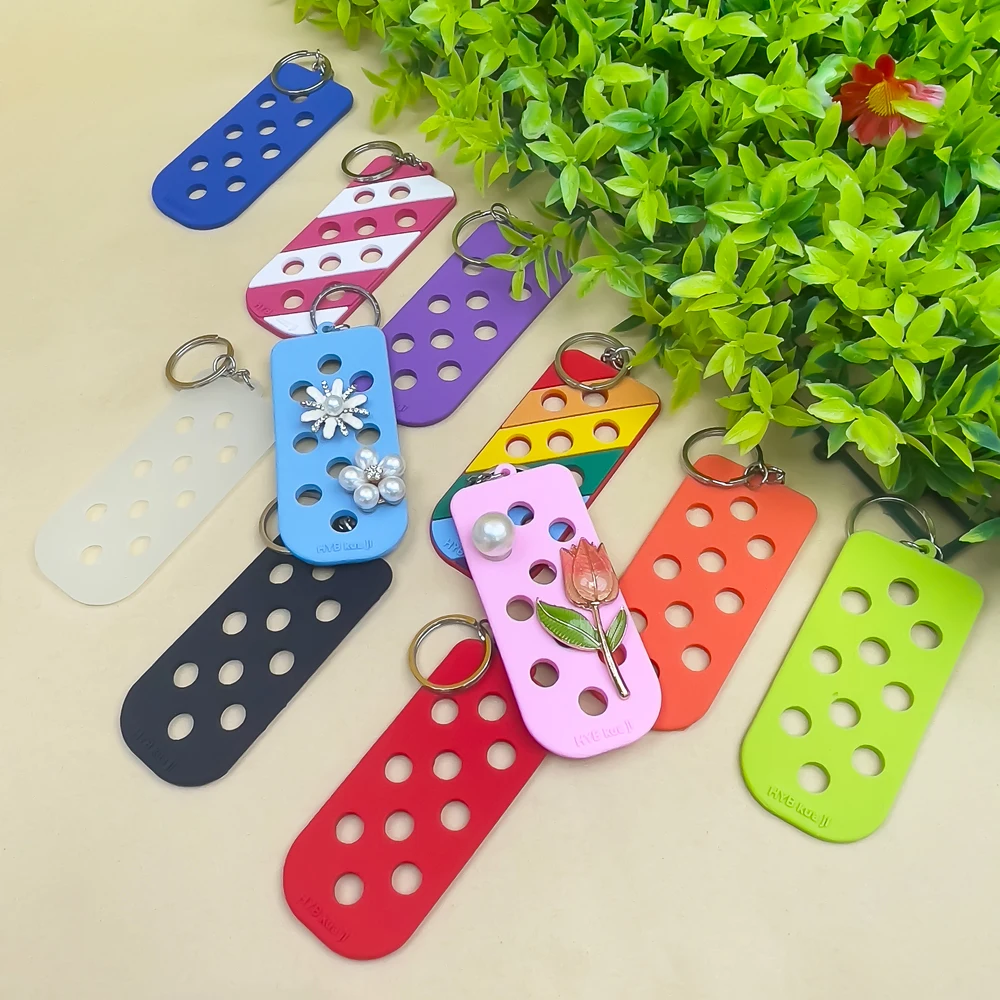 8pcs 1 Each Color Shoe Charms Keychain Holder for Jibbutz with Hole EVA Keyrings for Car Fluorescent Accessory Decoration