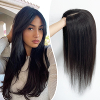 Natural Black Topper for Women 6-20Inch Hair Extension Hand-Tied Silk Base Straight Natural Hairline Middle Part Real Human Hair