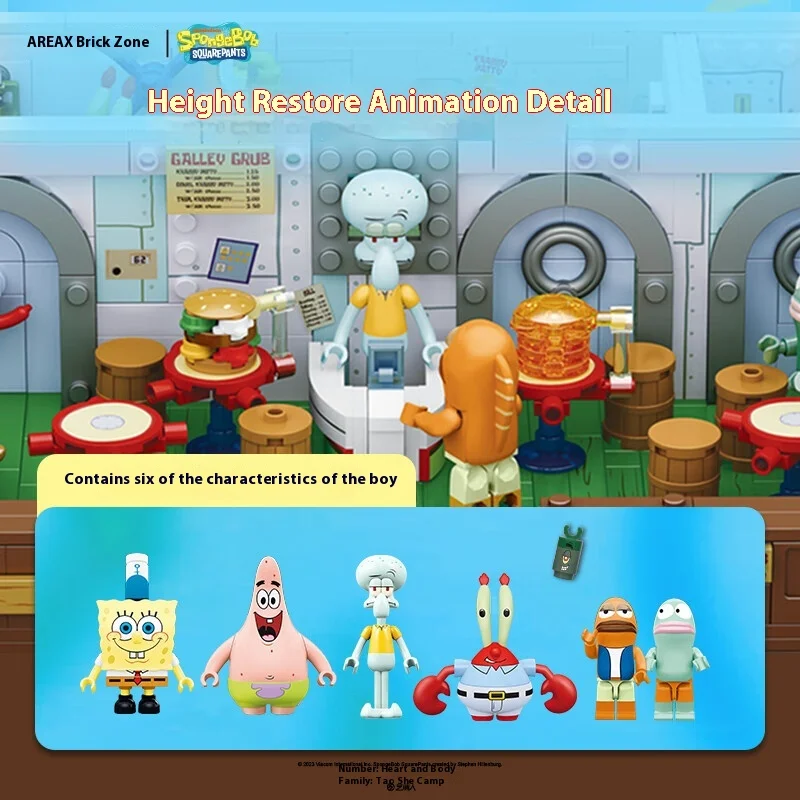

Area-X Губка Боб Krusty Krab Строительные блоки слепая коробка Раб Бургер Модель ресторана Интерактивная кирпичная игрушка Детские фанаты Подарок на день рождения