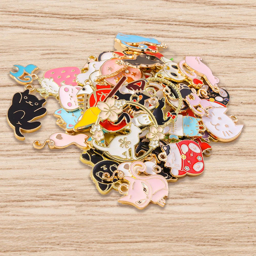 Tusember 10 Stück Mix Niedliche Kätzchen-Emaille-Anhänger Kawaii Katzen-Charms für Schmuckherstellung Ohrringe Halskette Handgemachtes Zubehör – Detail 3