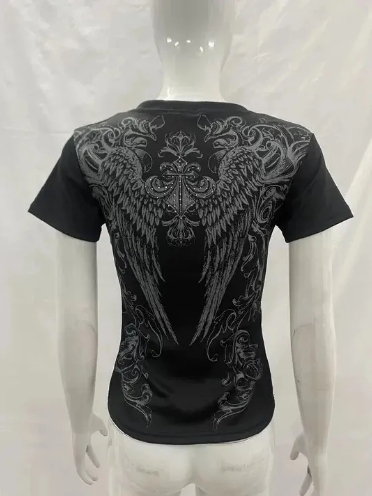 

Y2K Streetwear Slim Short Sleeved Printed Crop Top Fashionable Spicy Girl Retro Women's T-shirts Harajuku Aesthetics Gothic Tees