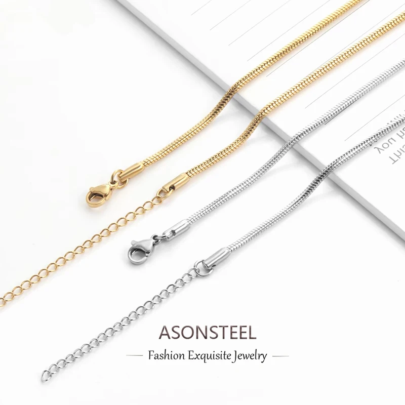 ASONSTEEL 10Pcs/Lot Boho Snake Chian Necklace with Extender Cuban Link Chains Gold Color Stainless Steel for Women Men Chokers