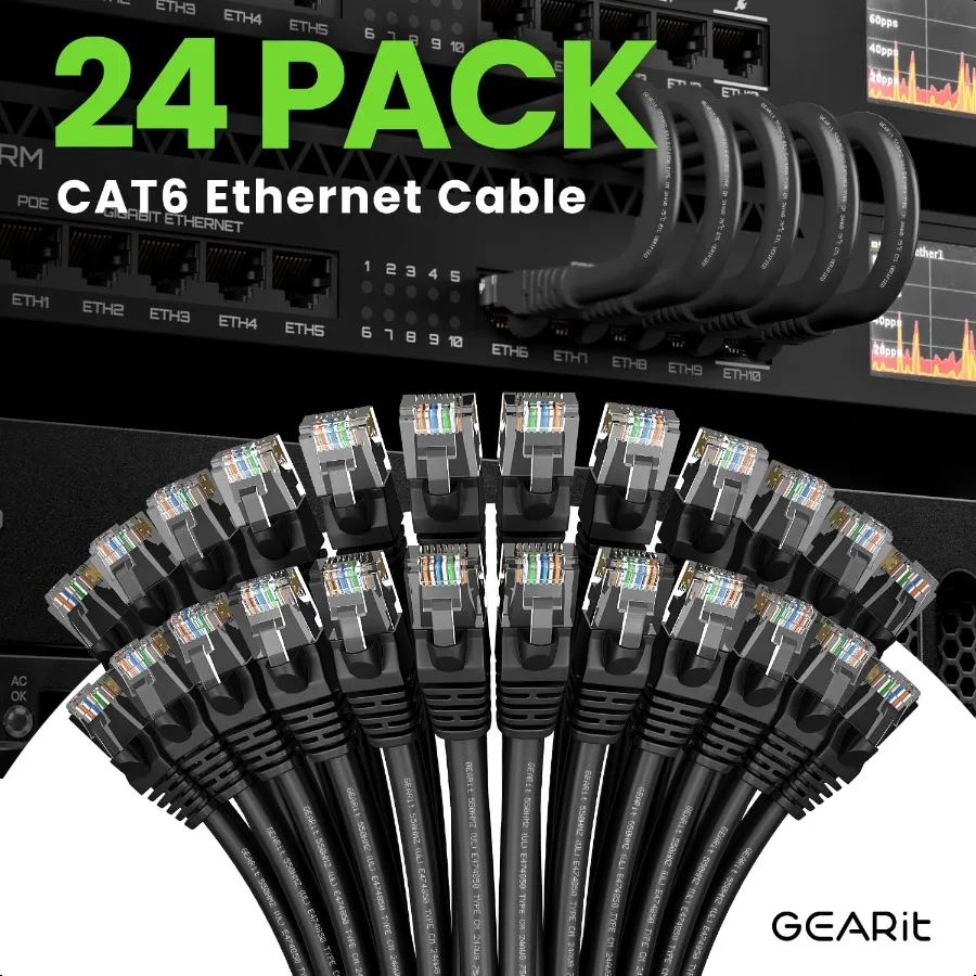 GEARit Cat 6 كابل إيثرنت حزمة 24 حزمة 1 قدم Cat6 إيثرنت التصحيح كابلات RJ45 شبكة التصحيح كابل 10 جيجابت في الثانية Snagl مطلية بالذهب Conne #2