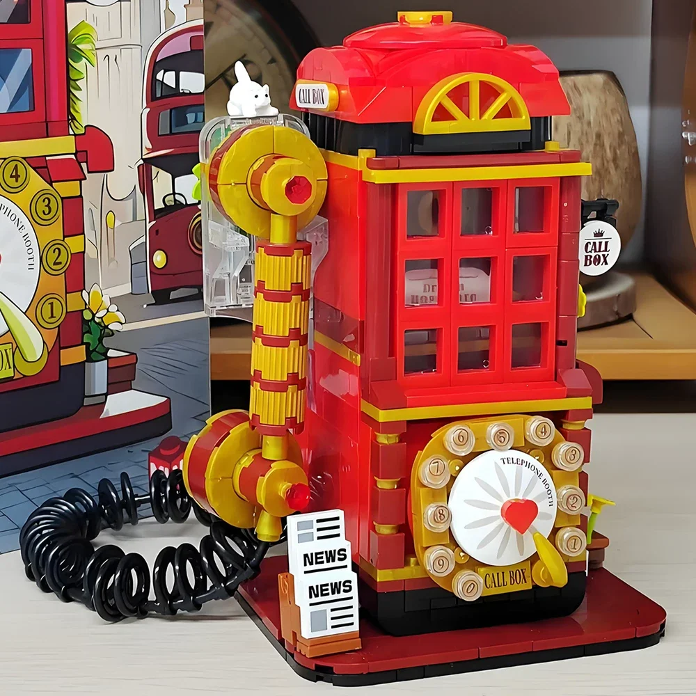 Telephone Booth Building Block Street View Architecture Assemble Brick Model Desk Decor Kid Toy Girl Adult Valentines Gifts