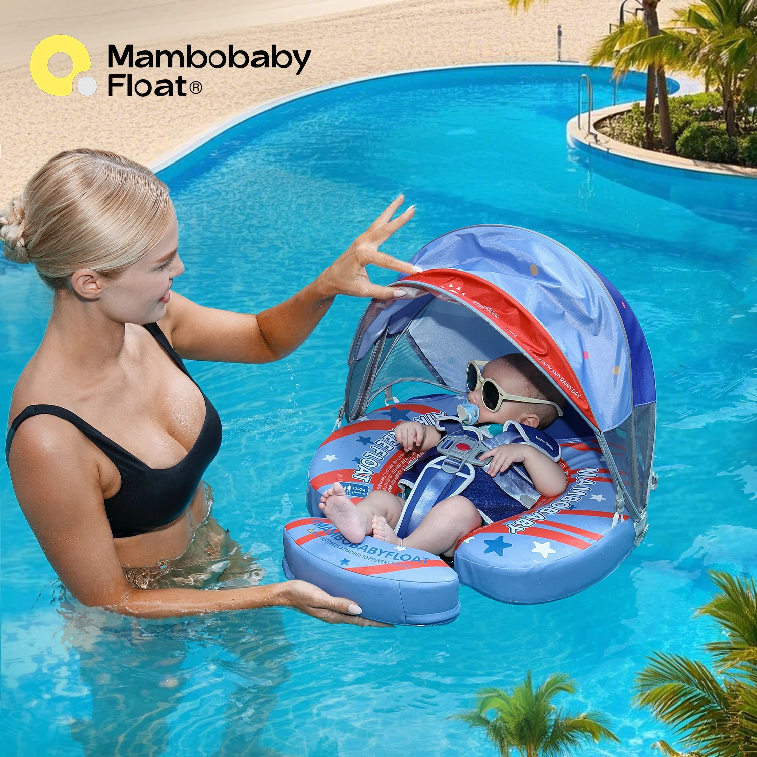 

Mambobaby Float Cool 4-position Sunshade Globally Certified Safe Design Baby Swim Ring Toddler Pool Float Infant Swimming Float