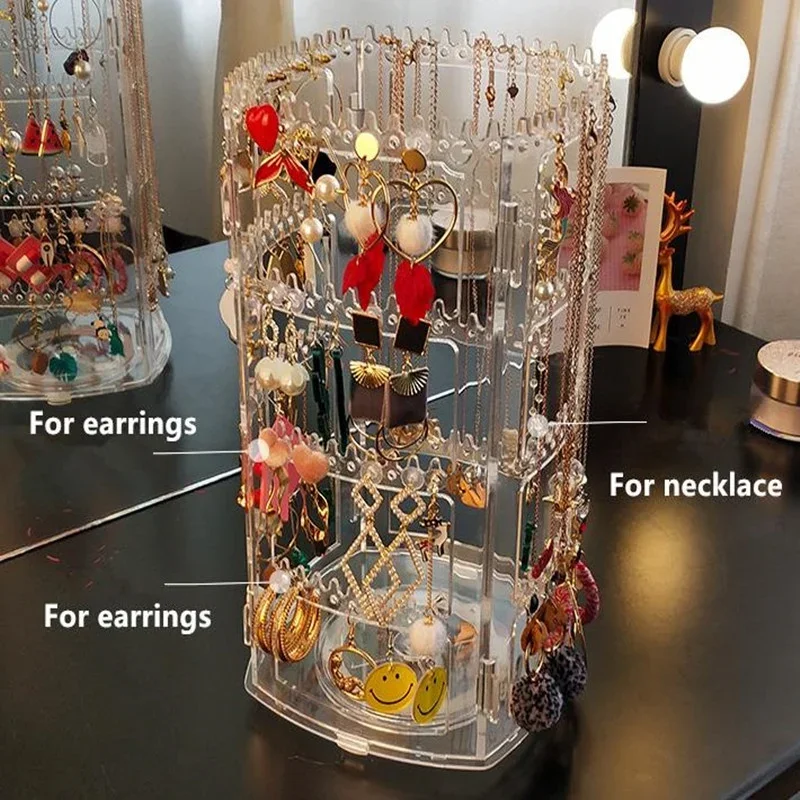 Earrings Jewelry Box Display Frame Rotating Large-capacity Multi-layer Transparent Axle Hanging Earrings Necklace Shelf.