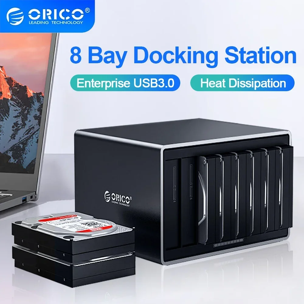 ORICO 3,5 inch HDD-behuizing 8-bay HDD-dockingstation SATA naar USB3.0 externe harde schijfbehuizing met 120 W Power HDD-behuizing voor pc-laptop