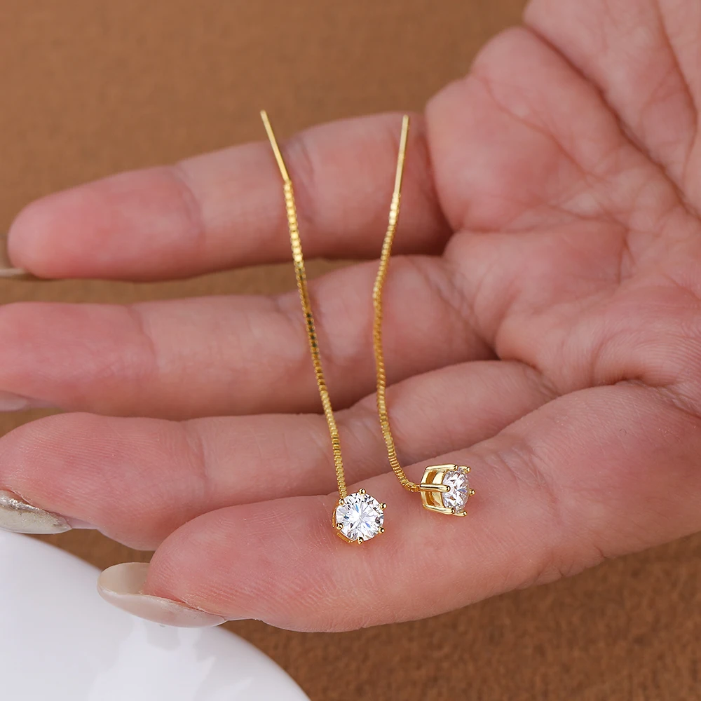 0.5CT 1CT Long Tassel Moissanite Earring for Women Round Cut Lab Diamond Certified S925 Silver Ear Wire Line Party Jewelry Gifts