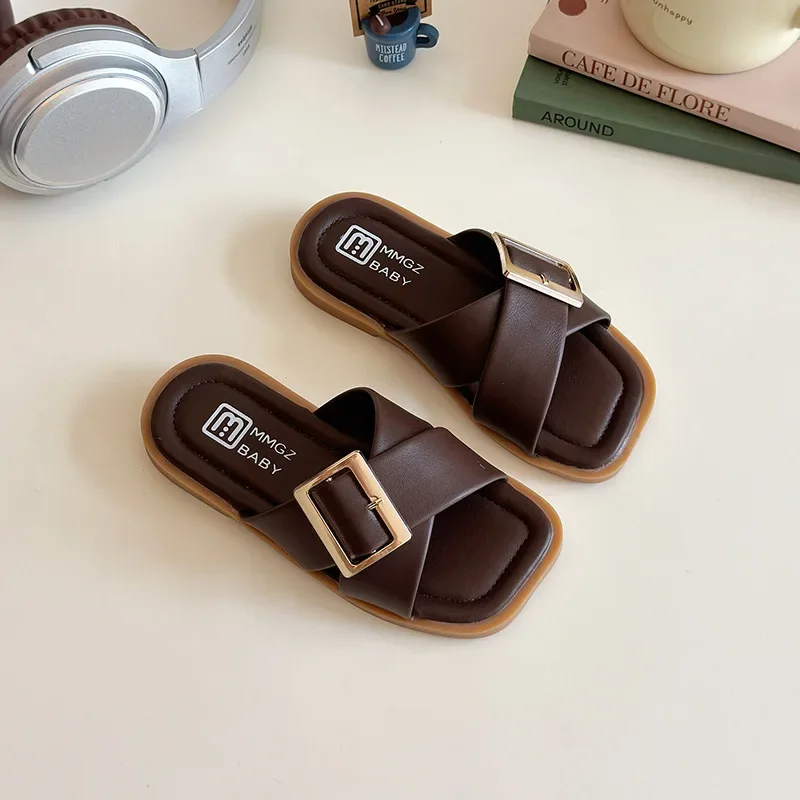 2025 Children Fashion Slippers for Girls Summer New Korean Style Soft Bottom Anti-slippery Versatile Chic Open-toe Beach Shoes