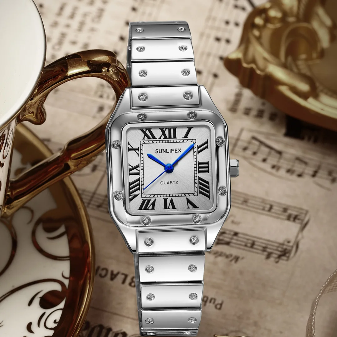 

Женские модные кварцевые часы, простые серебряные наручные часы с квадратным циферблатом, женские деловые часы с ремешком из нержавеющей стали, Relojes Para Mujer