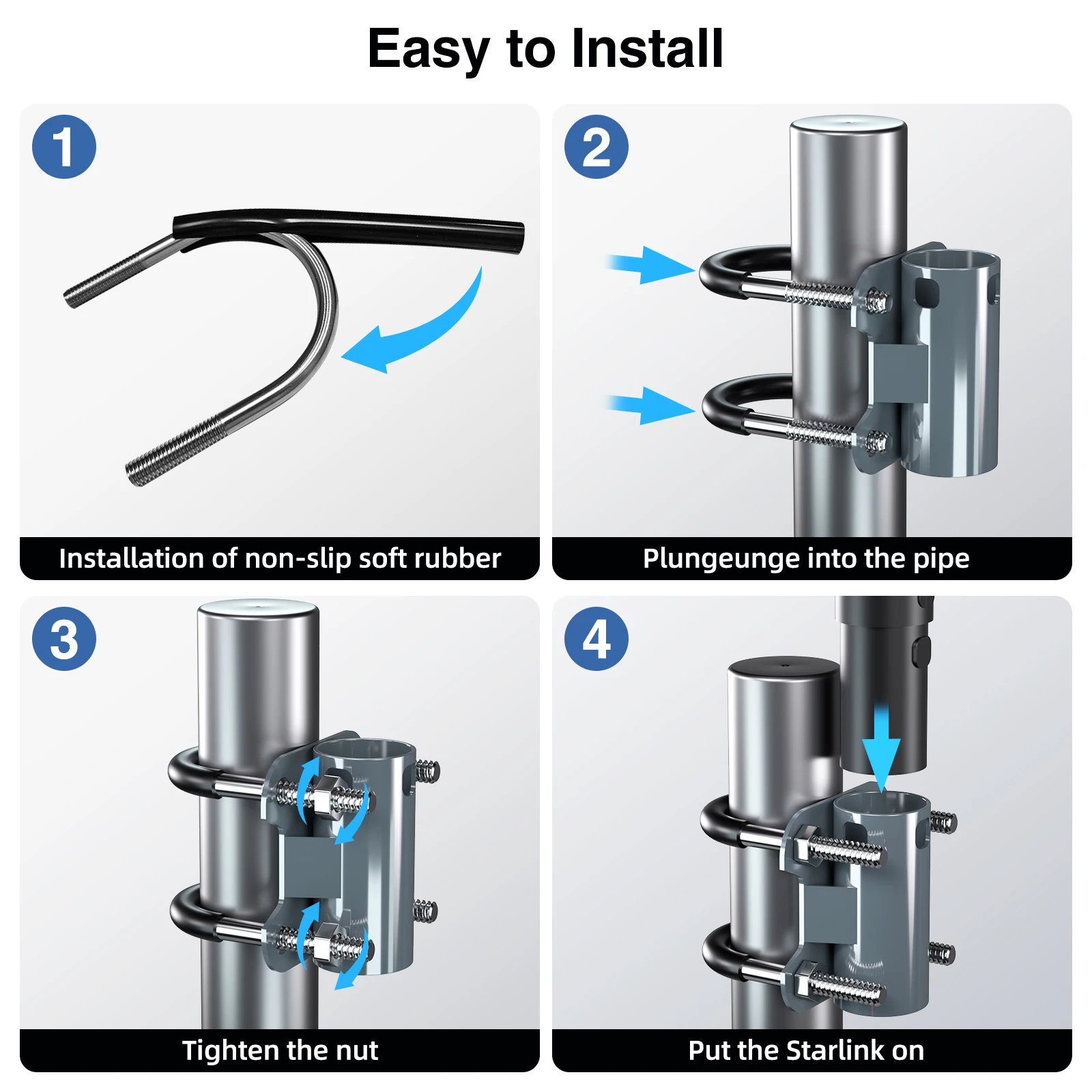 Universal Houshold Mount U-Halterung für Starlink Dish Holder Dachmast zum Mast zum Rohrmontageadapter Edelstahlschraube