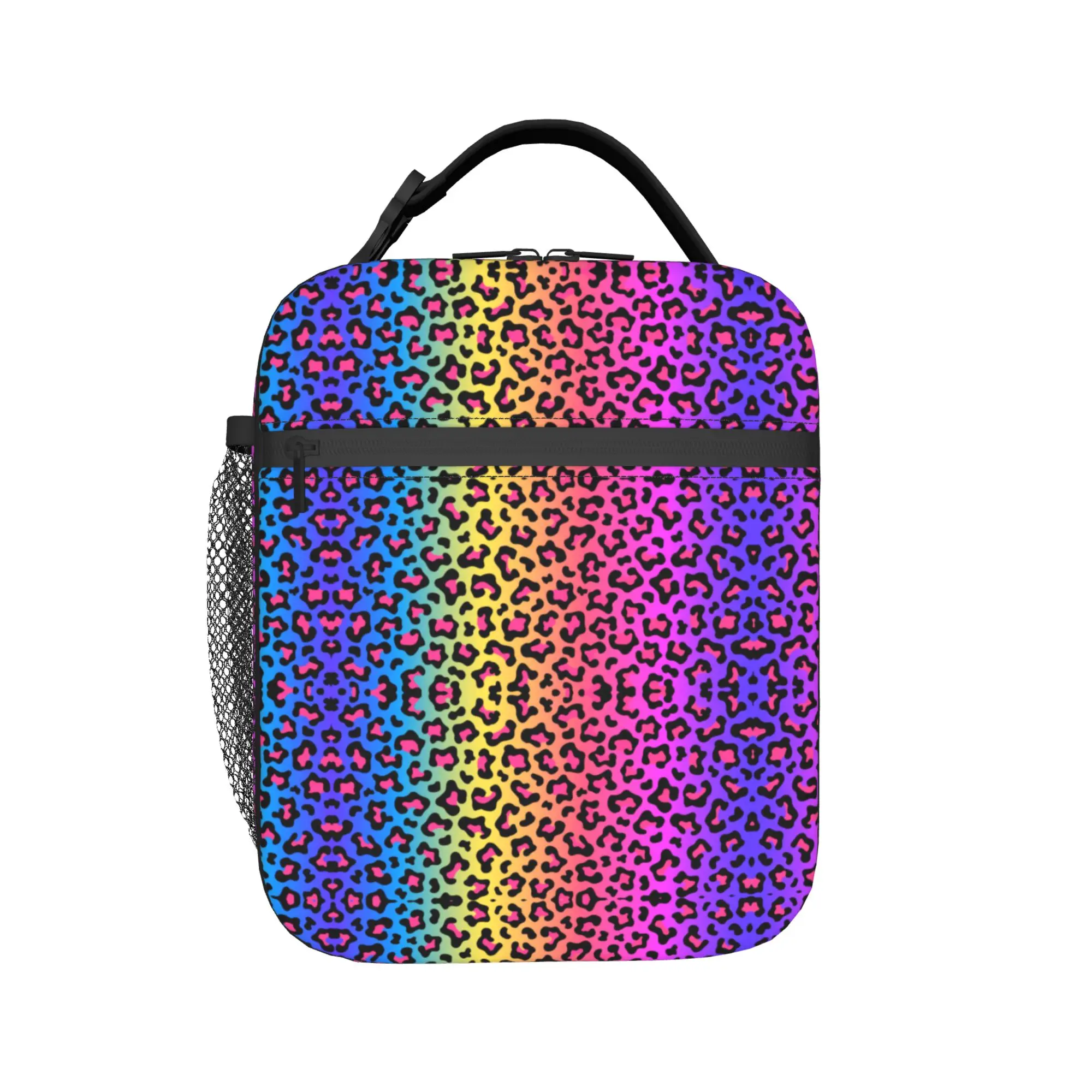 Rainbow Gradient Colorful Leopard Print Lunch Bag For Women  Print Lunch Box Cooler Bag Portable Insulated Thermal Lunch Bags